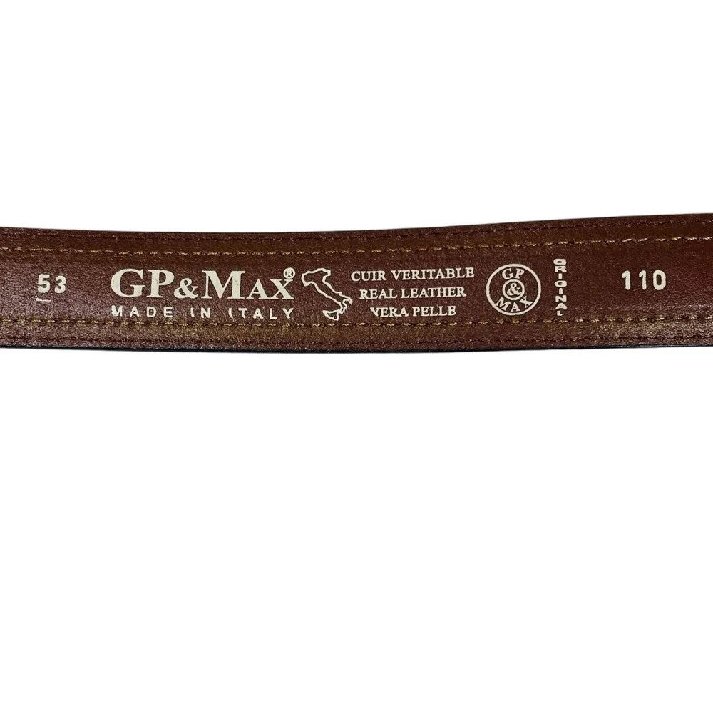 GP & Max Genuine Italian Leather Belt Mens US 36 IT 53/110 Brown Silver Hardwear
